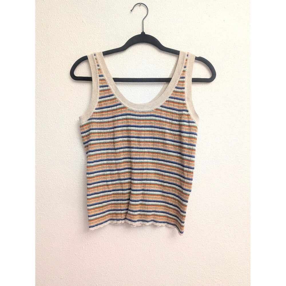 Madewell Striped Chapman Sweater Tank Heather Oat Size XS Scallop Crop - Picture 3 of 8